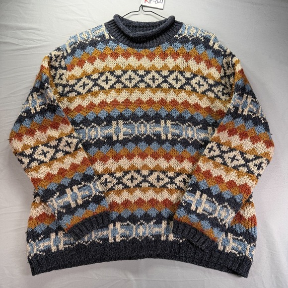 Vintage Grandma Sweater Womens XL Multicolor Knit Wool Blend Geometric Nordic - Picture 2 of 8